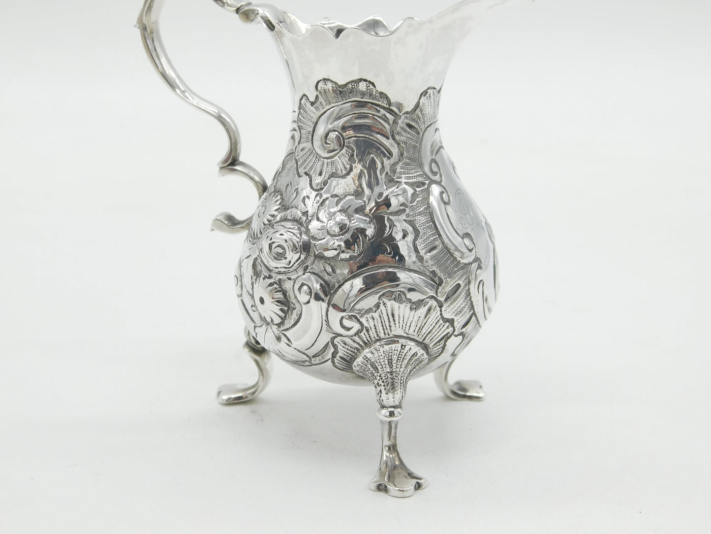 George II Sterling Silver Floral Pattern Paw Foot Cream Jug Antique 1749 London