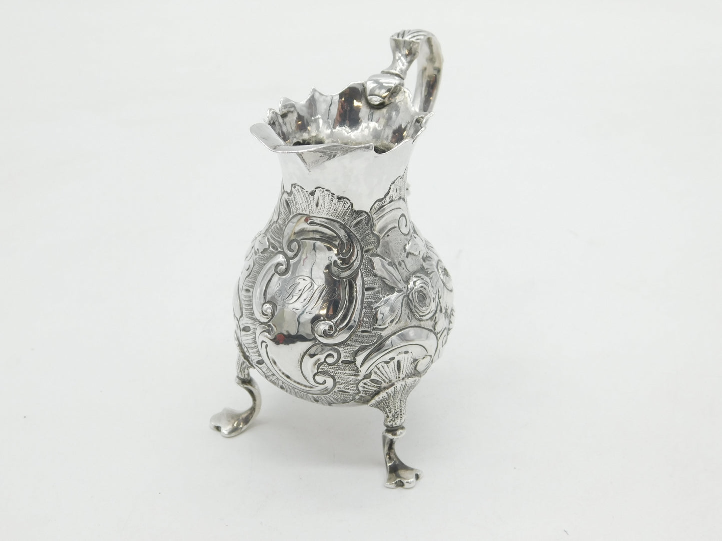 George II Sterling Silver Floral Pattern Paw Foot Cream Jug Antique 1749 London