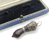 Sterling Silver & Ebony Wood Figa Hand Pendant Antique c1920 Art Deco