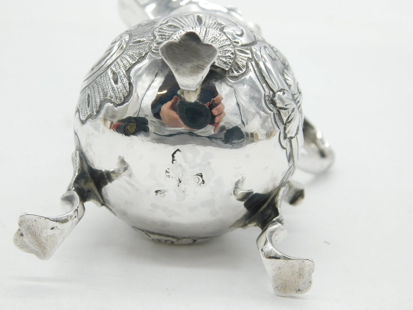 George II Sterling Silver Floral Pattern Paw Foot Cream Jug Antique 1749 London
