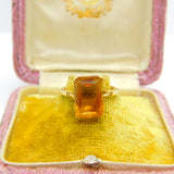 18ct Yellow Gold & Emerald Cut Natural Citrine Cocktail Ring Antique c1920