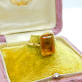 18ct Yellow Gold & Emerald Cut Natural Citrine Cocktail Ring Antique c1920