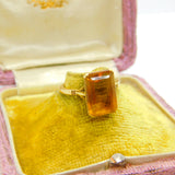 18ct Yellow Gold & Emerald Cut Natural Citrine Cocktail Ring Antique c1920
