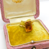 18ct Yellow Gold & Emerald Cut Natural Citrine Cocktail Ring Antique c1920