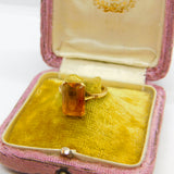 18ct Yellow Gold & Emerald Cut Natural Citrine Cocktail Ring Antique c1920