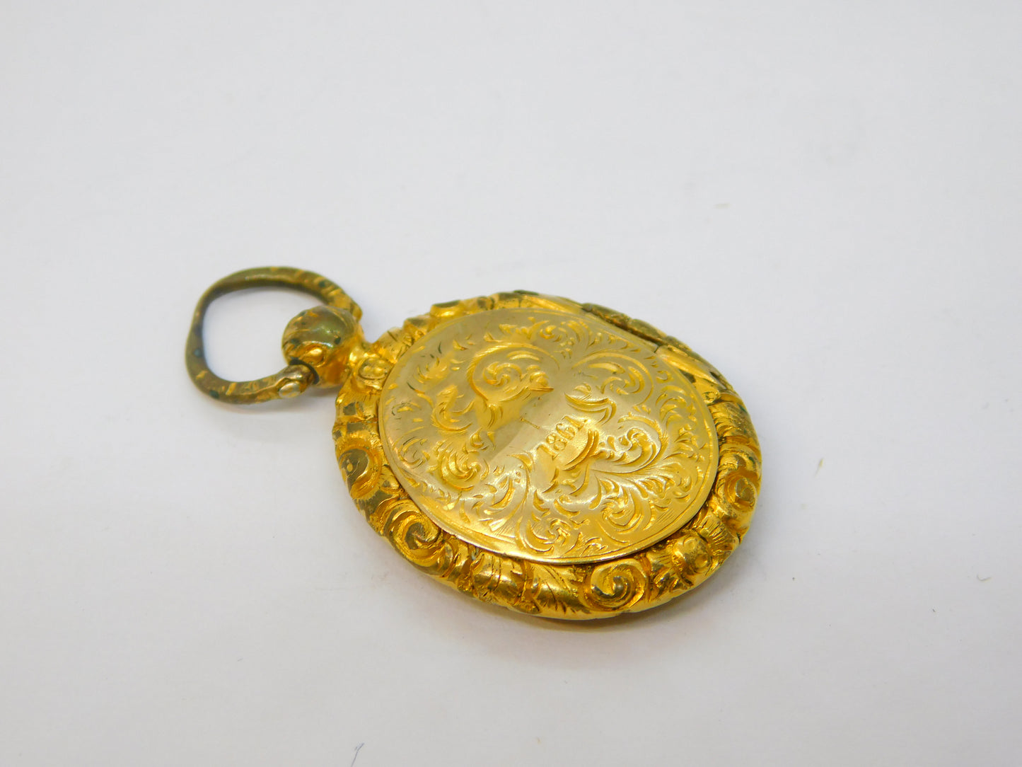 Victorian 18ct Gold Back & Front Floral Mourning Locket Pendant Antique c1890
