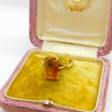 18ct Yellow Gold & Emerald Cut Natural Citrine Cocktail Ring Antique c1920