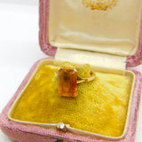 18ct Yellow Gold & Emerald Cut Natural Citrine Cocktail Ring Antique c1920