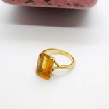 18ct Yellow Gold & Emerald Cut Natural Citrine Cocktail Ring Antique c1920