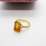 18ct Yellow Gold & Emerald Cut Natural Citrine Cocktail Ring Antique c1920