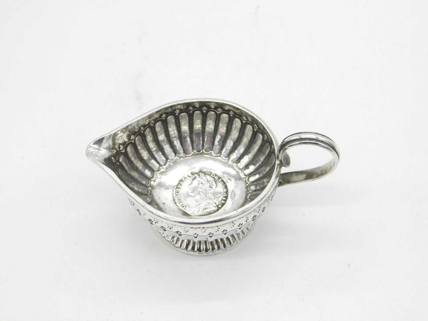 George II Sterling Silver Shilling Coin Set Cream Jug Antique c1750 London