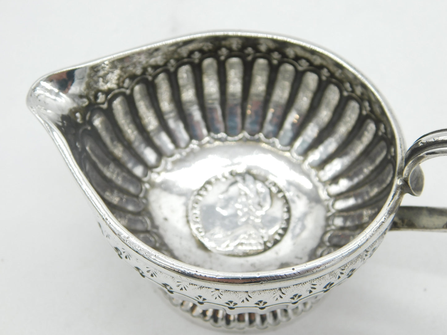 George II Sterling Silver Shilling Coin Set Cream Jug Antique c1750 London