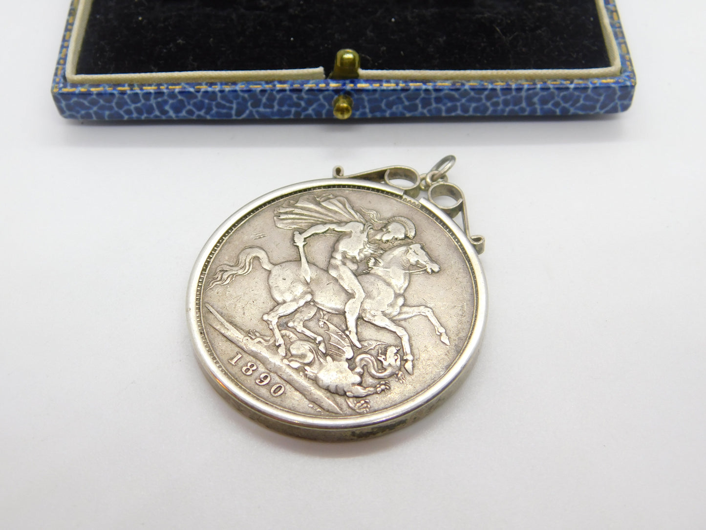 Sterling Silver Queen Victorian Mounted Crown Coin Pendant Antique 1890