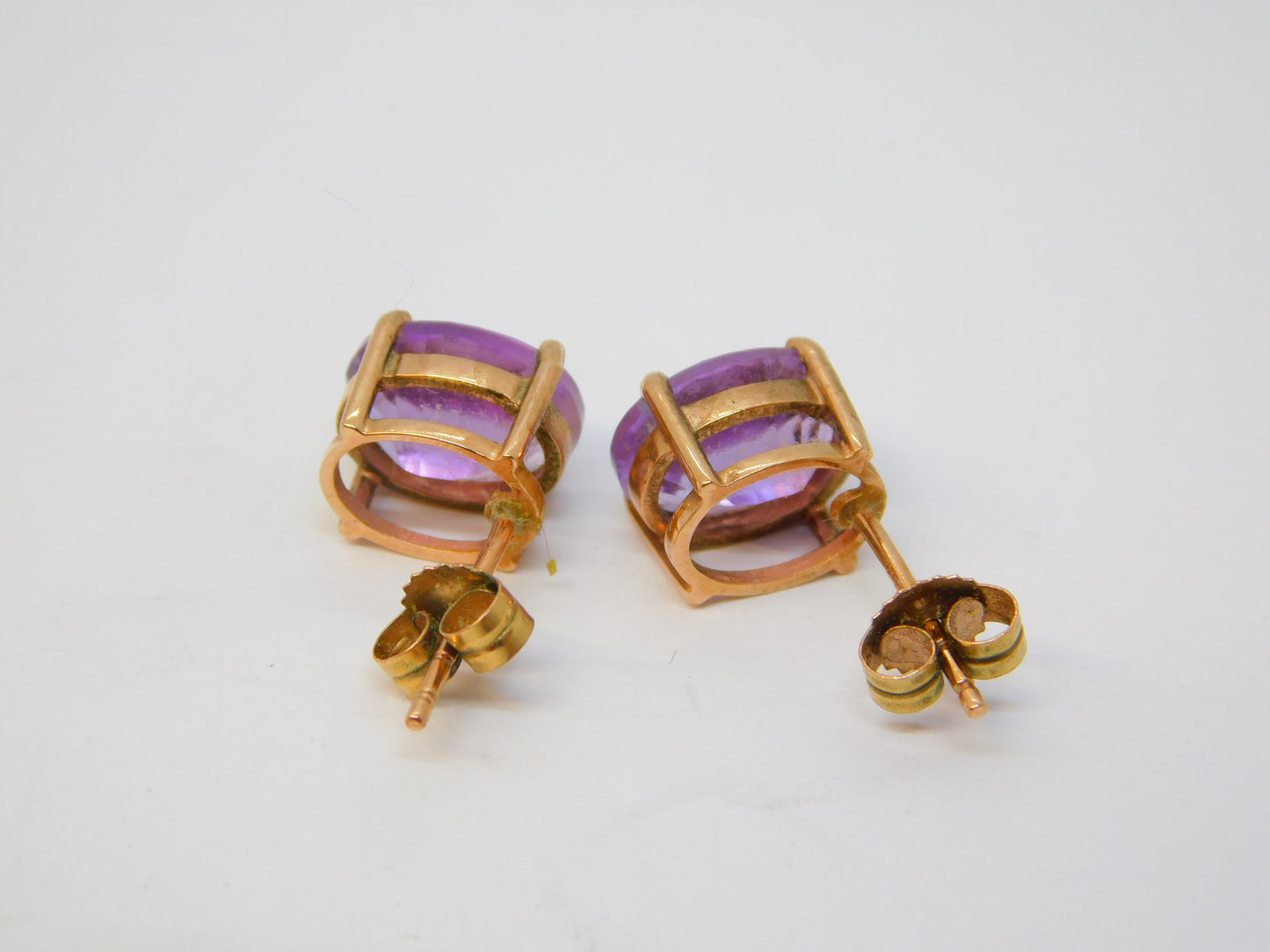 9ct Yellow Gold Oval Cut Amethyst Stud Earrings Vintage 2007 Birmingham
