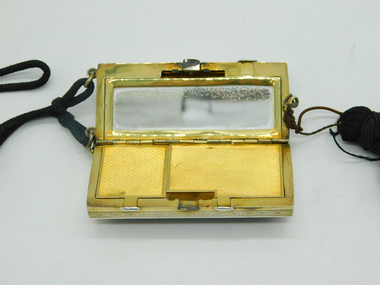 20th Century French .950 Silver Black-Yellow Enamel Ladies Compact Makeup Holder c1920