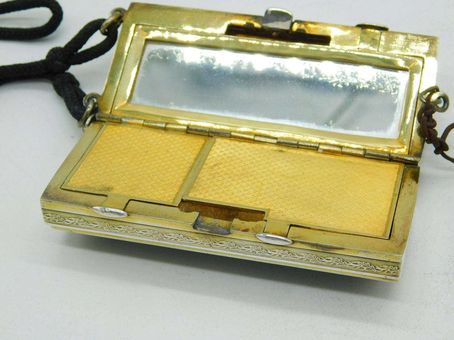20th Century French .950 Silver Black-Yellow Enamel Ladies Compact Makeup Holder c1920