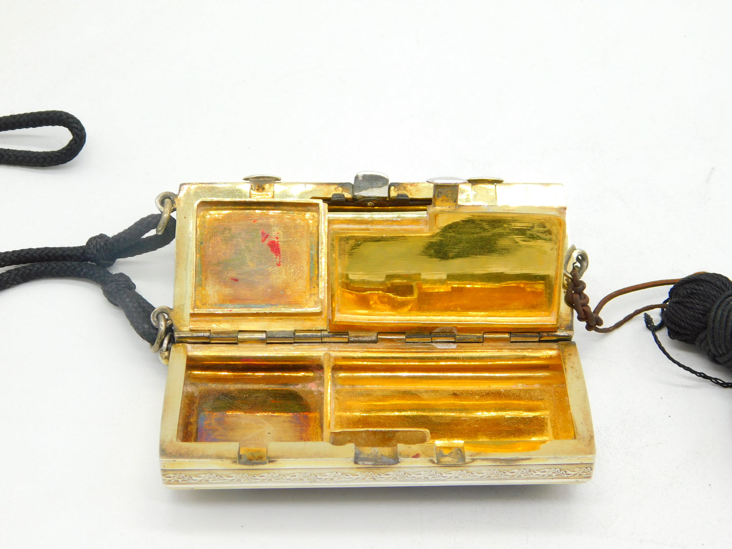 20th Century French .950 Silver Black-Yellow Enamel Ladies Compact Makeup Holder c1920