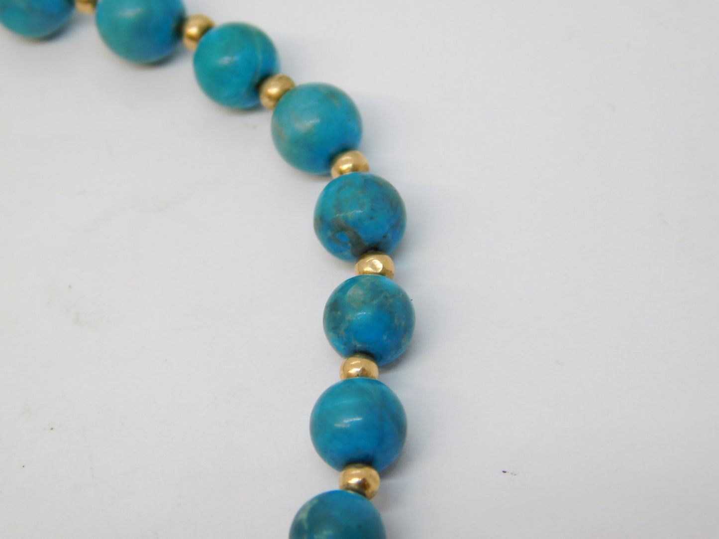 9ct Yellow Gold Beaded Natural Turquoise Bracelet Vintage c1970