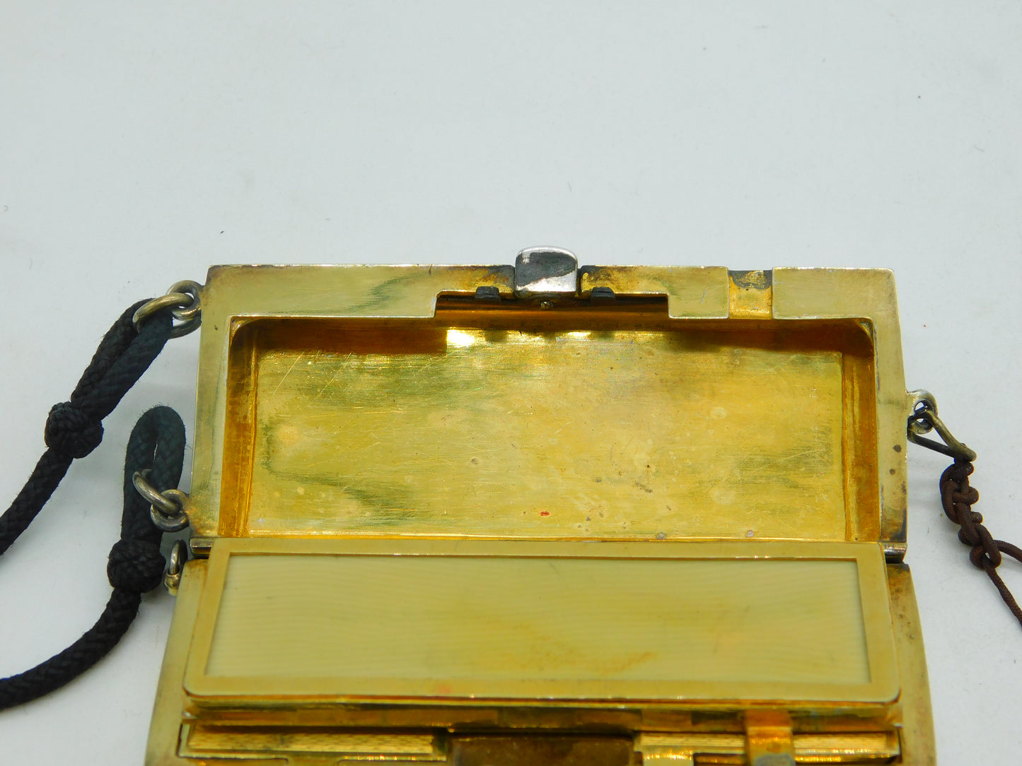 20th Century French .950 Silver Black-Yellow Enamel Ladies Compact Makeup Holder c1920