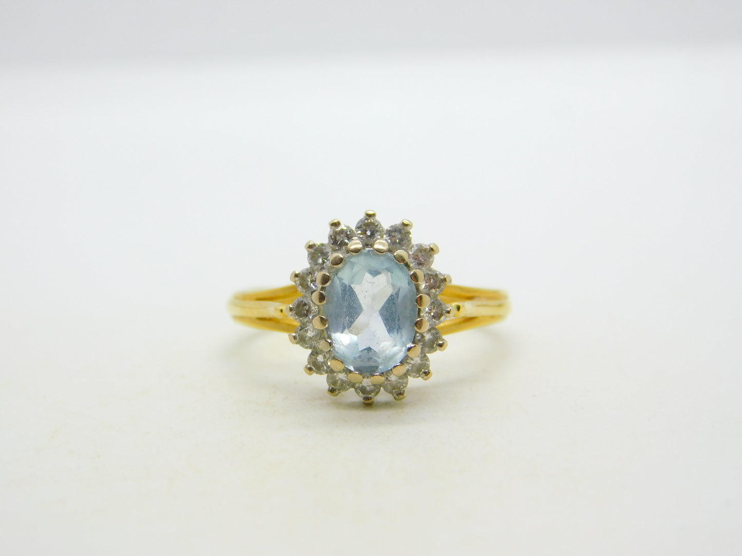 18ct Yellow Gold, 1ct Aquamarine & Diamond Engagement Ring Vintage c2000
