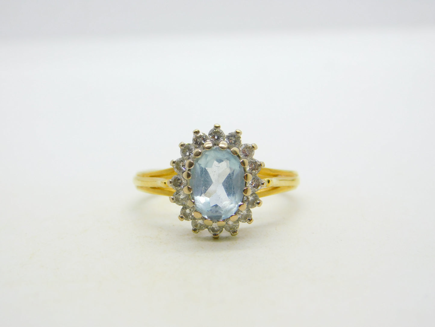 18ct Yellow Gold, 1ct Aquamarine & Diamond Engagement Ring Vintage c2000