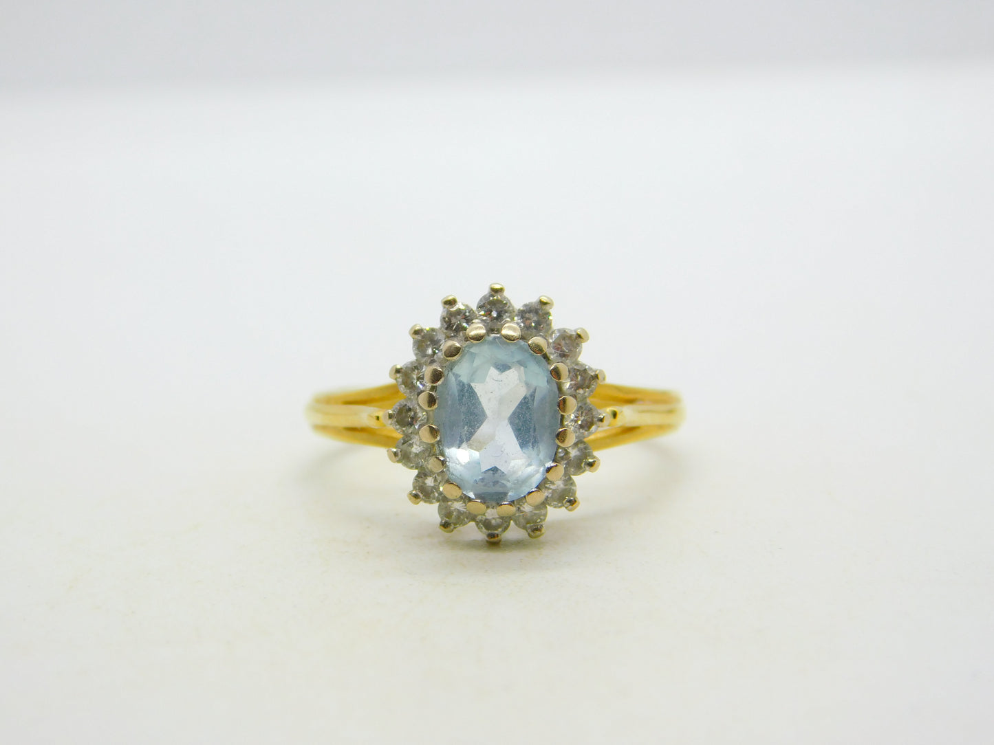 18ct Yellow Gold, 1ct Aquamarine & Diamond Engagement Ring Vintage c2000