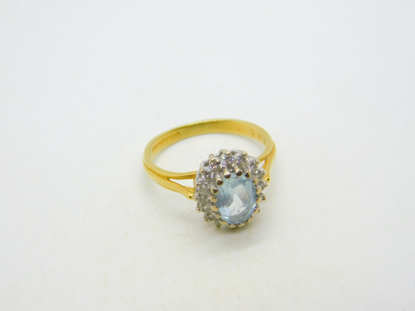18ct Yellow Gold, 1ct Aquamarine & Diamond Engagement Ring Vintage c2000