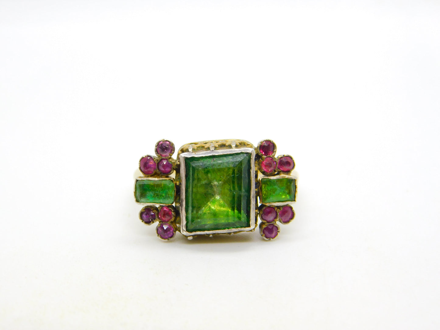 18th Century 18ct Gold, Green Paste, Ruby Mourning Ring Antique c1790 Georgian