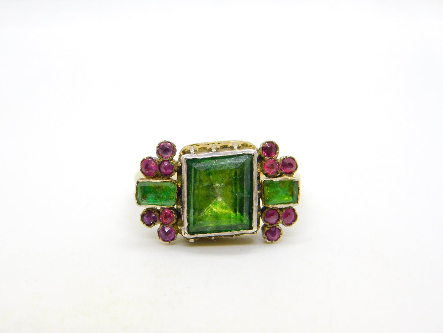 18th Century 18ct Gold, Green Paste, Ruby Mourning Ring Antique c1790 Georgian