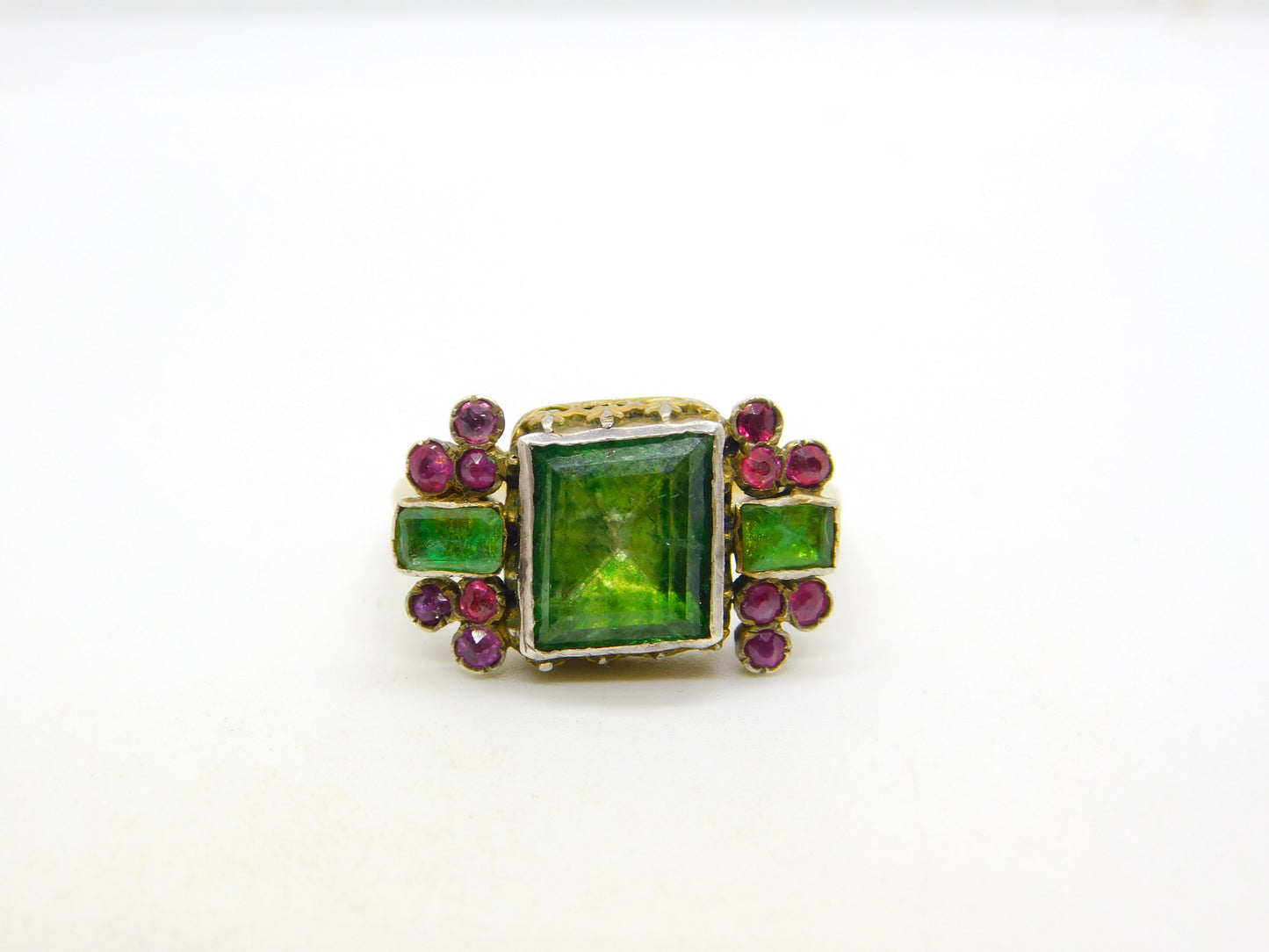 18th Century 18ct Gold, Green Paste, Ruby Mourning Ring Antique c1790 Georgian