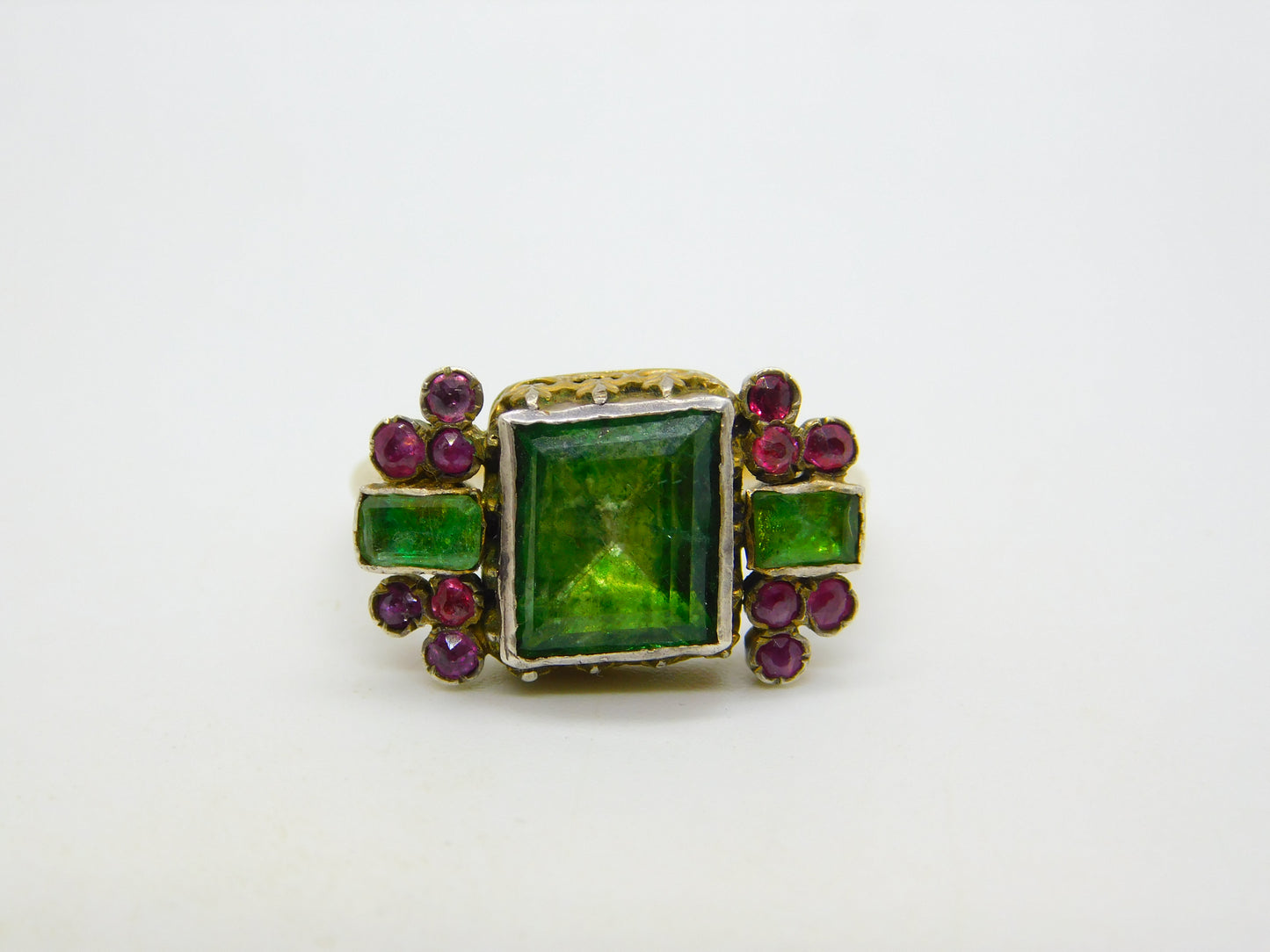 18th Century 18ct Gold, Green Paste, Ruby Mourning Ring Antique c1790 Georgian