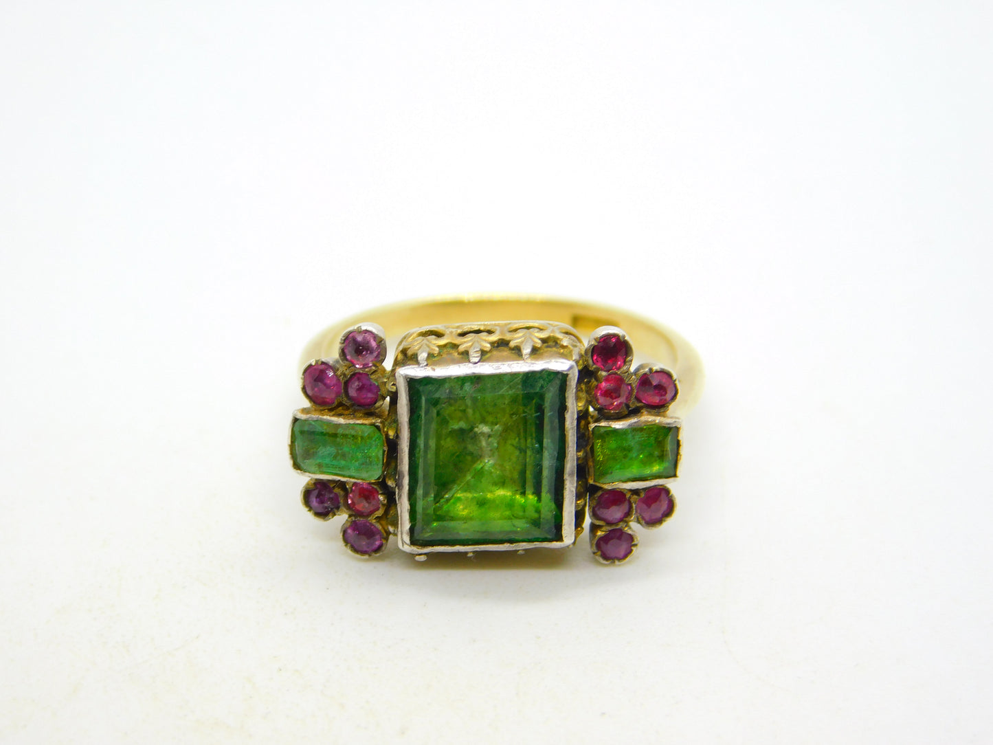 18th Century 18ct Gold, Green Paste, Ruby Mourning Ring Antique c1790 Georgian