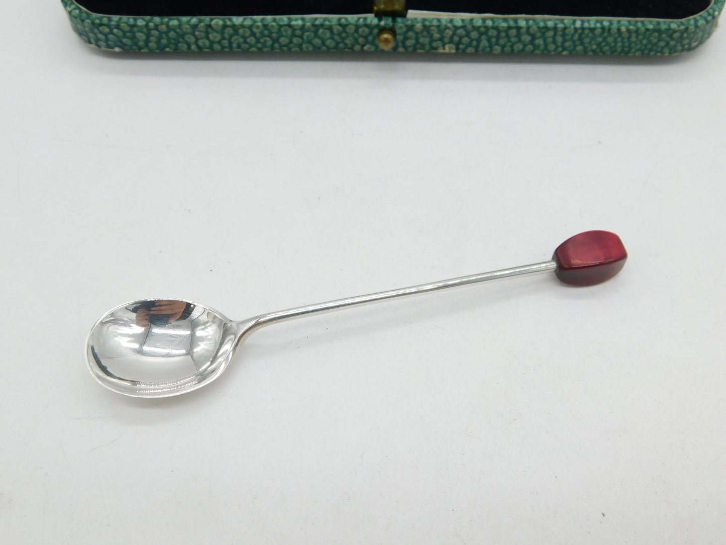 Boxed Sterling Silver Colourful Bakelite Teaspoon Set Antique 1935 Sheffield