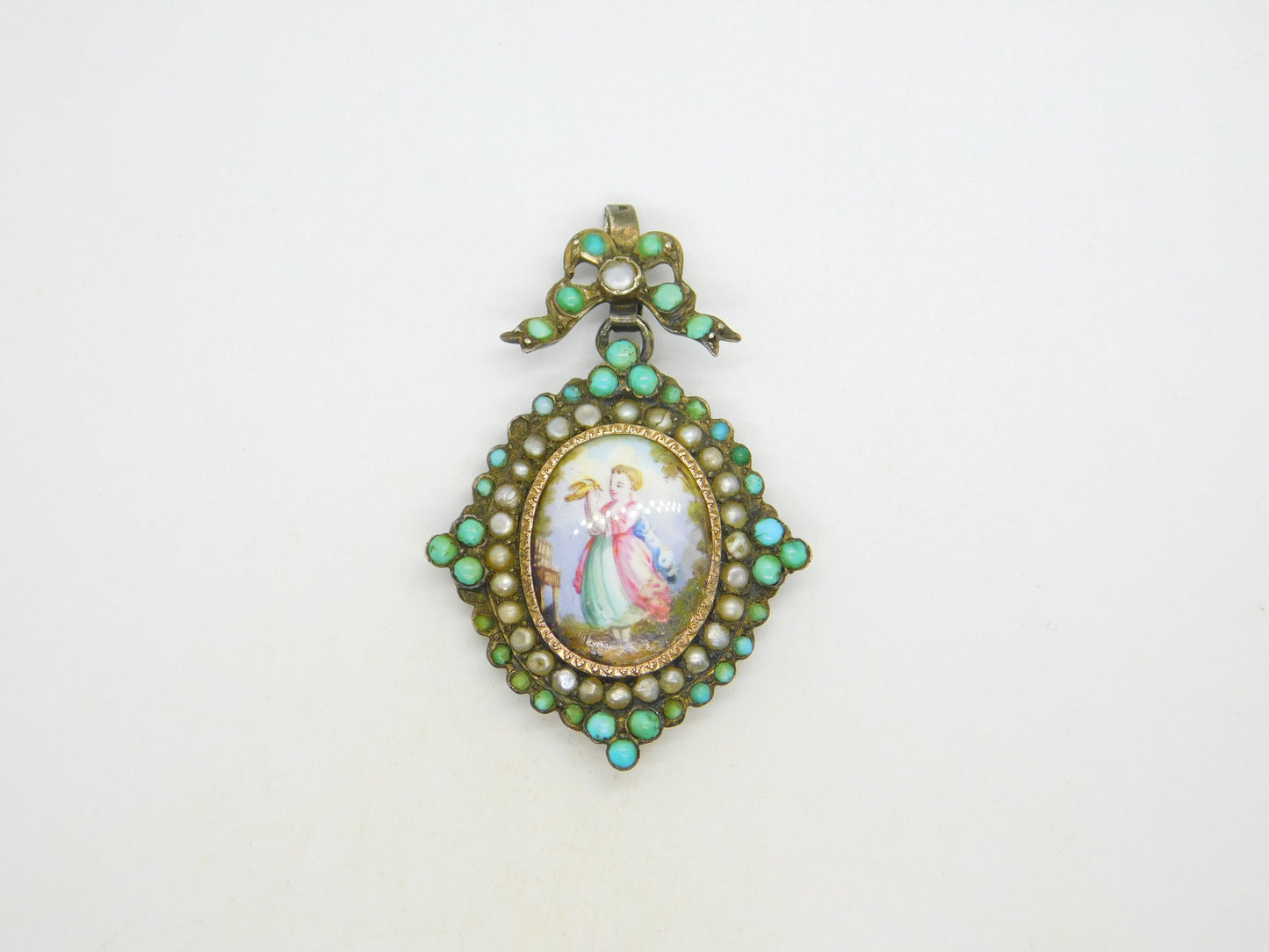 18th Century Austro-Hungarian Sterling Silver, Pearl, Turquoise Mourning Pendant c1790