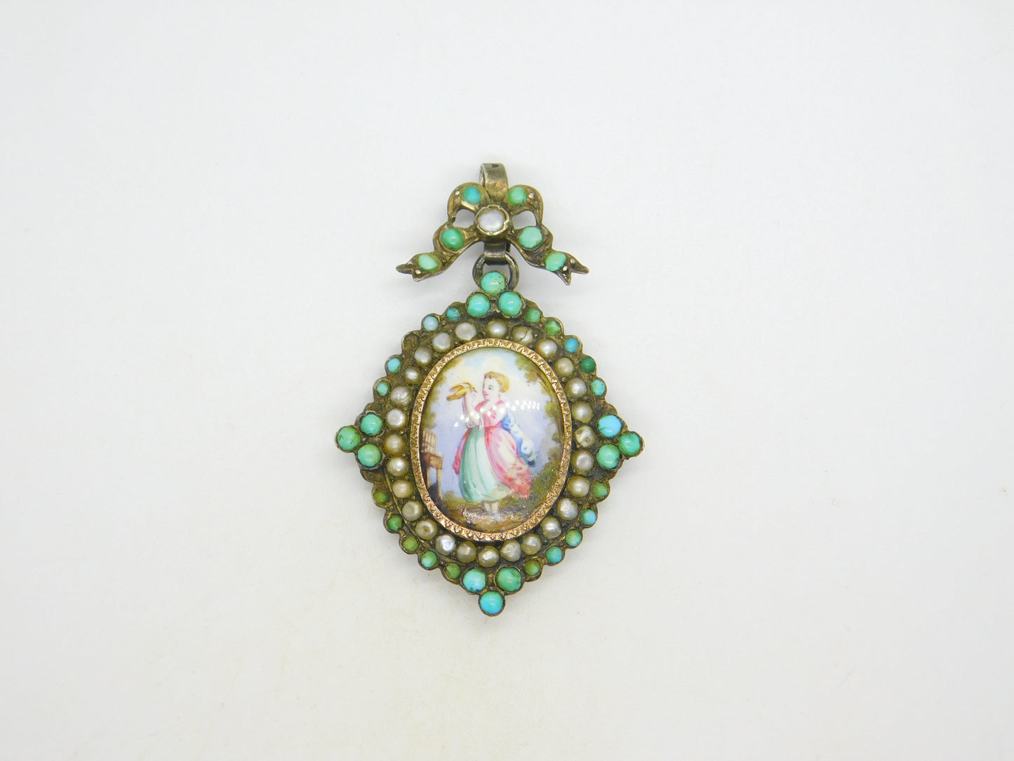 18th Century Austro-Hungarian Sterling Silver, Pearl, Turquoise Mourning Pendant c1790