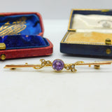 9ct Yellow Gold, Amethyst & Seed Pearl Sweetheart Brooch Antique c1910
