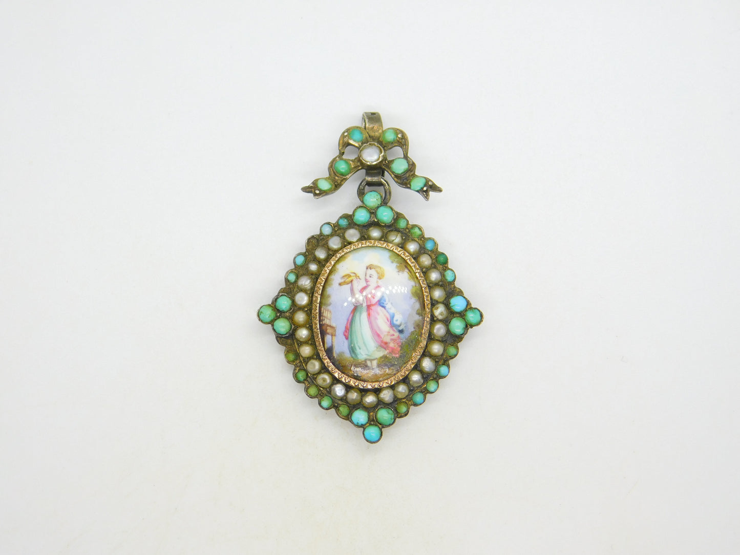 18th Century Austro-Hungarian Sterling Silver, Pearl, Turquoise Mourning Pendant c1790