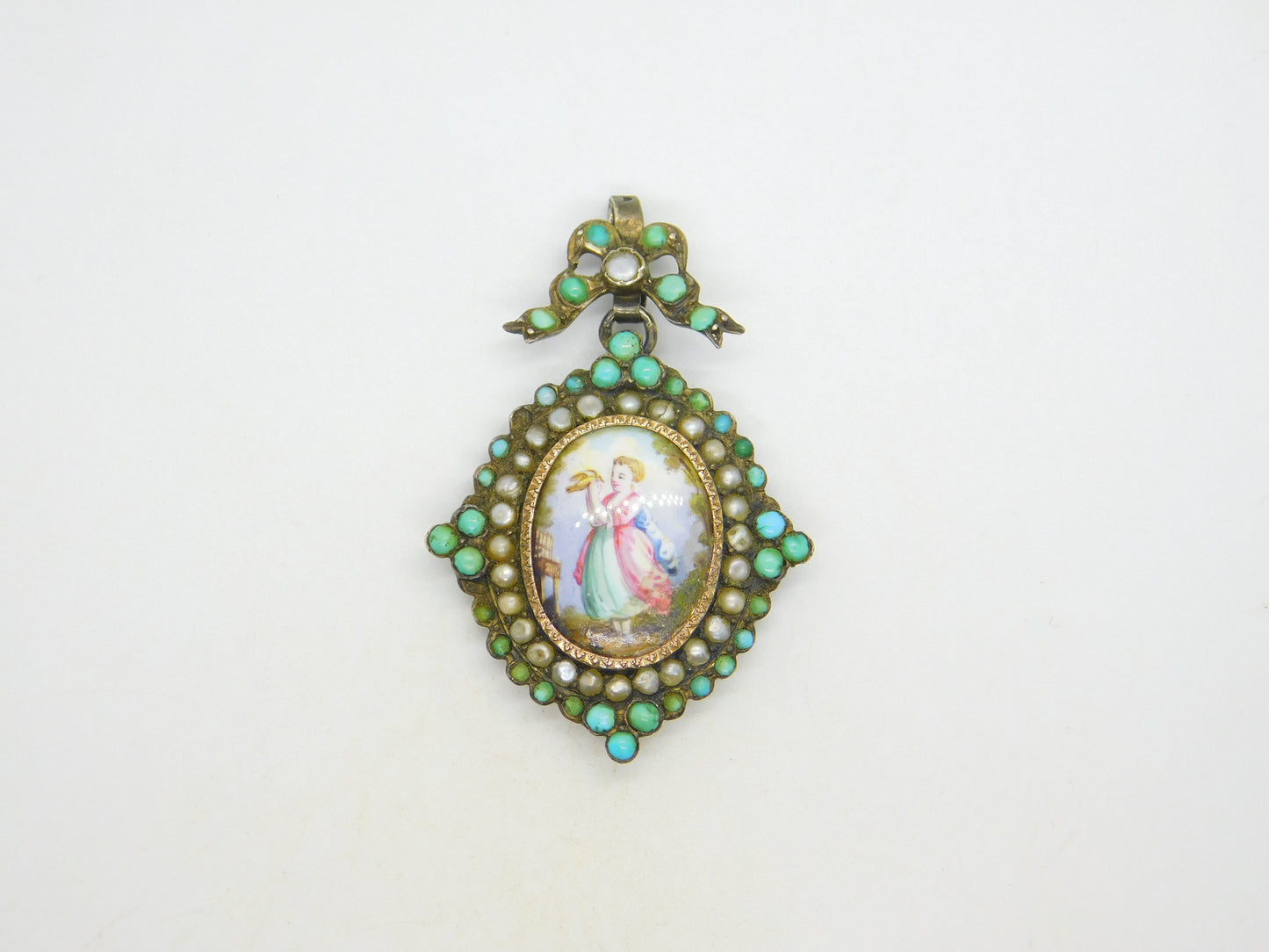 18th Century Austro-Hungarian Sterling Silver, Pearl, Turquoise Mourning Pendant c1790