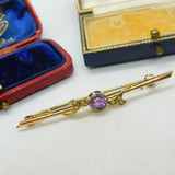 9ct Yellow Gold, Amethyst & Seed Pearl Sweetheart Brooch Antique c1910