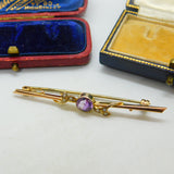 9ct Yellow Gold, Amethyst & Seed Pearl Sweetheart Brooch Antique c1910