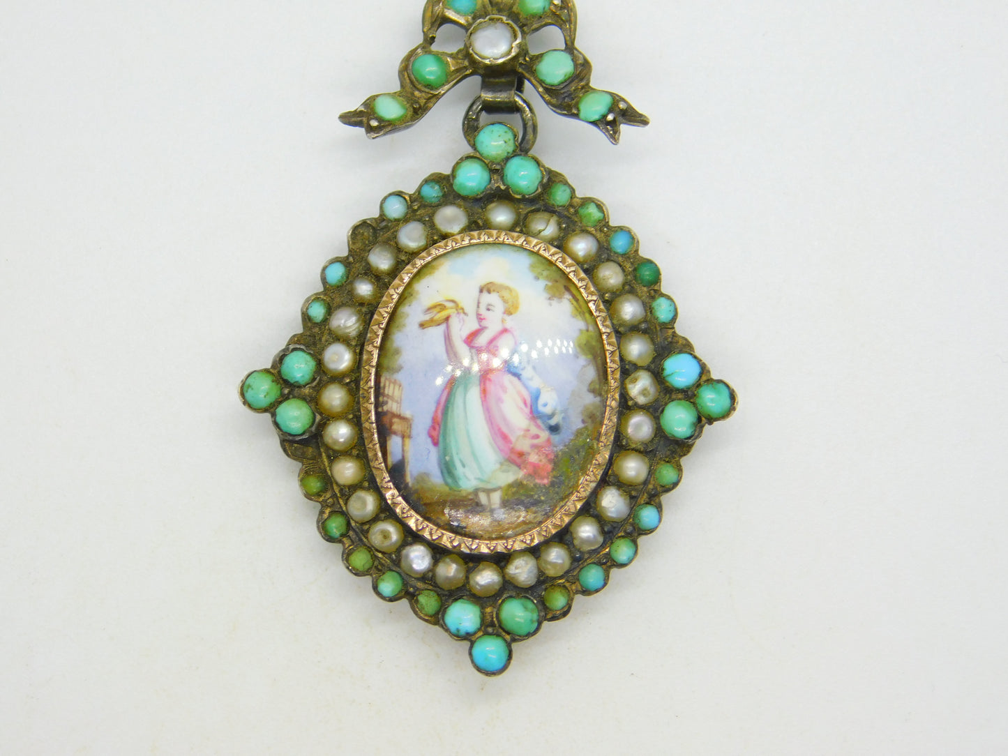 18th Century Austro-Hungarian Sterling Silver, Pearl, Turquoise Mourning Pendant c1790