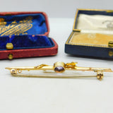 9ct Yellow Gold, Amethyst & Seed Pearl Sweetheart Brooch Antique c1910