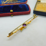9ct Yellow Gold, Amethyst & Seed Pearl Sweetheart Brooch Antique c1910