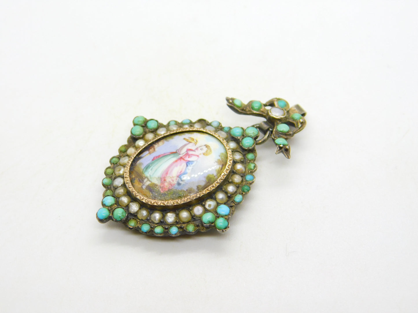 18th Century Austro-Hungarian Sterling Silver, Pearl, Turquoise Mourning Pendant c1790