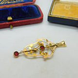 Edwardian 9ct Gold Garnet Set Floral Lavalier Form Drop Pendant Antique c1910