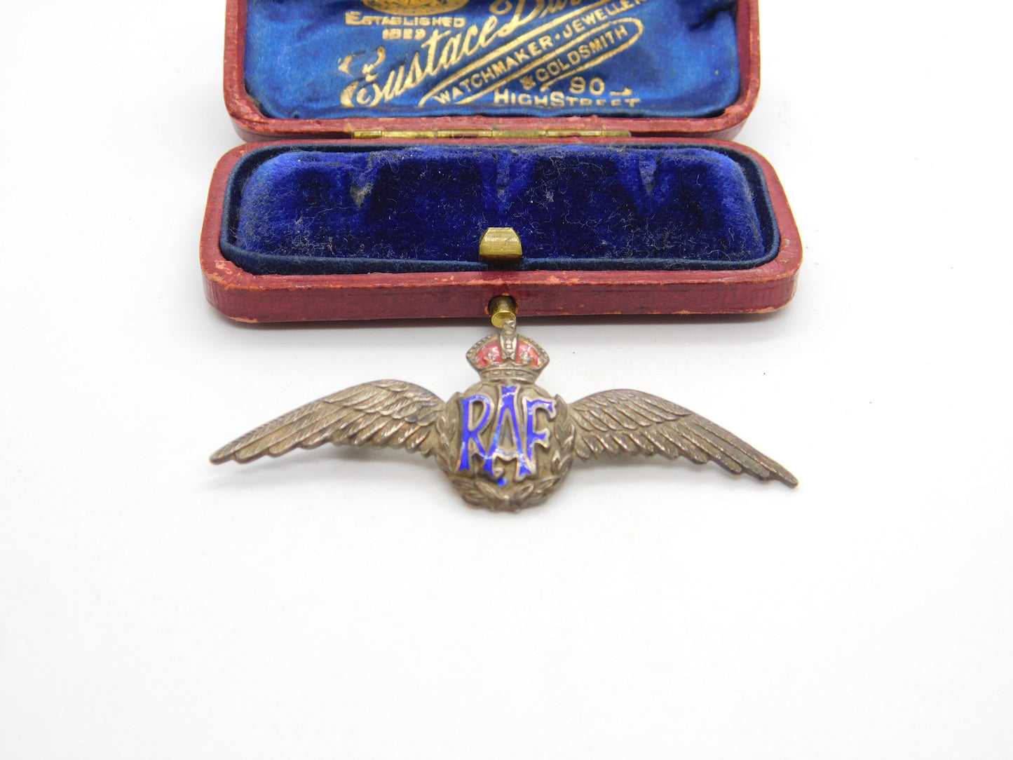 WWII Sterling Silver & Enamel RAF Wings Sweetheart Brooch Antique c1940