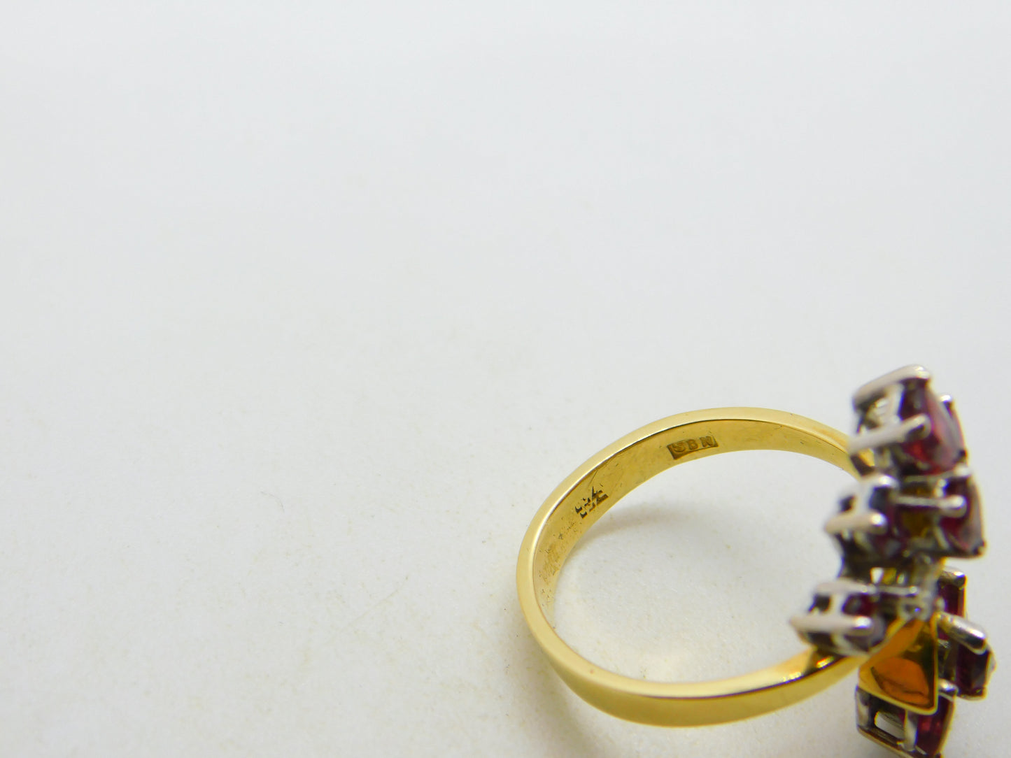 18ct Yellow Gold, Ruby & Diamond Floral Crossover Ring Vintage c1970