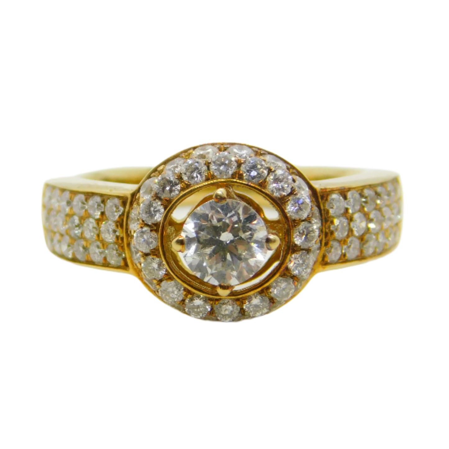 18ct Yellow Gold & 0.5ct Round Cut Diamond Halo Ring Vintage c2000