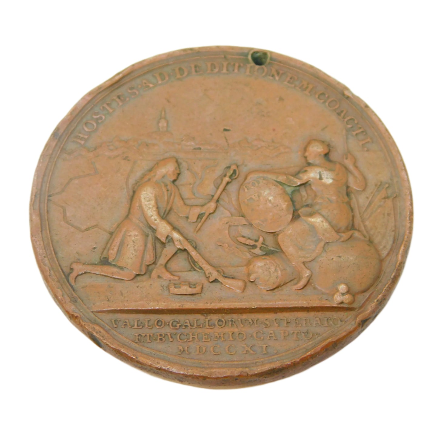 Queen Anne Copper 'Capture of Bouchain' Celebration Medal Antique 1711