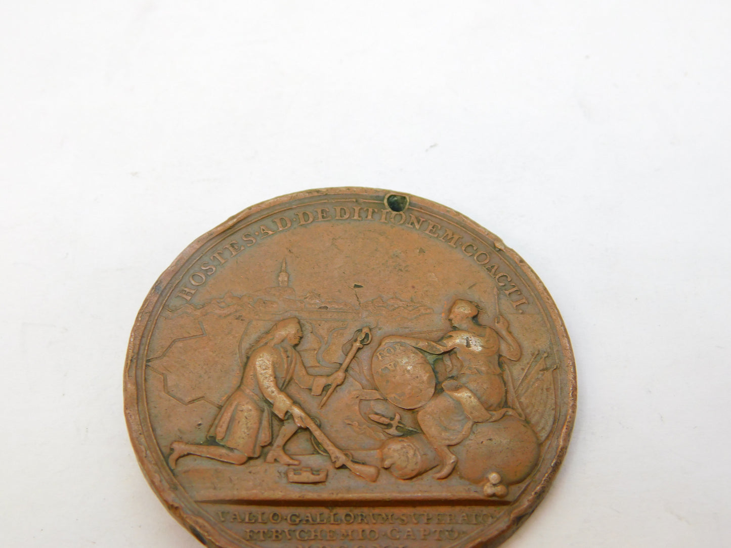 Queen Anne Copper 'Capture of Bouchain' Celebration Medal Antique 1711